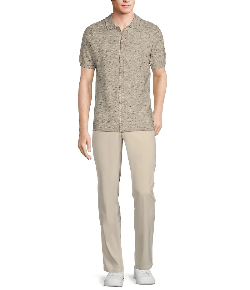 Rowm Tourister Short Sleeve Textured Heather Button Front Sweater Knit Shirt