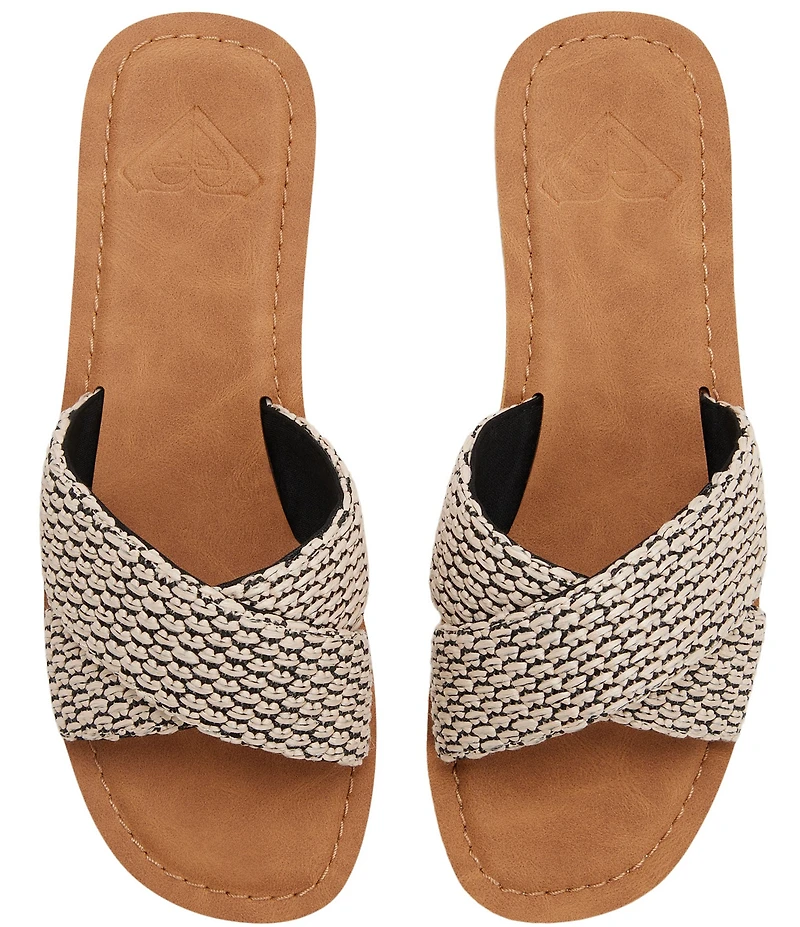 Roxy Andreya Woven Raffia Cross Band Slide Sandals