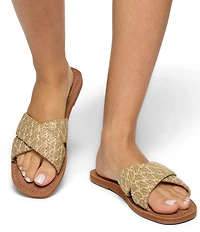 Roxy Andreya Woven Raffia Cross Band Slide Sandals