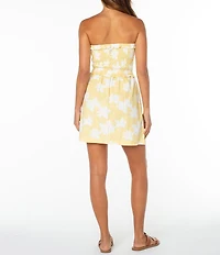 Roxy Avalon Floral Printed Strapless Linen Blend Dress