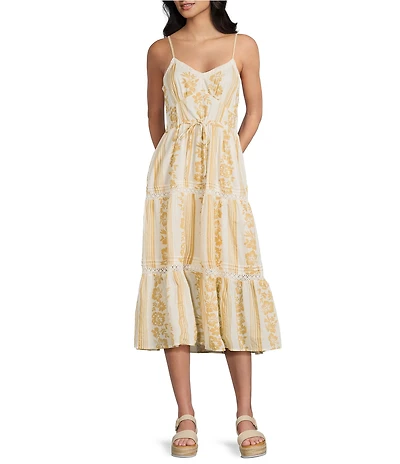 Roxy Azalea Stripe Printed Long A-Line Midi Dress