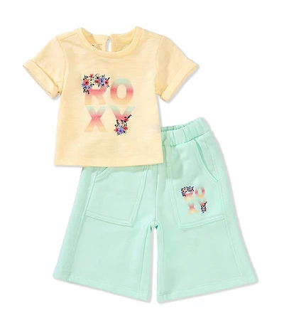 Roxy Baby Girls Short-Sleeve Logo Slub Jersey T-Shirt & French Terry Pant Set