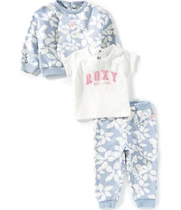 Roxy Baby Girls 3 piece Floral Printed Crew Jog Set with Roxy T-Shirt