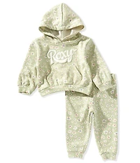 Roxy Baby Girls Long Sleeve Flower-Printed Fleece Hoodie & Matching Jogger Pants Set