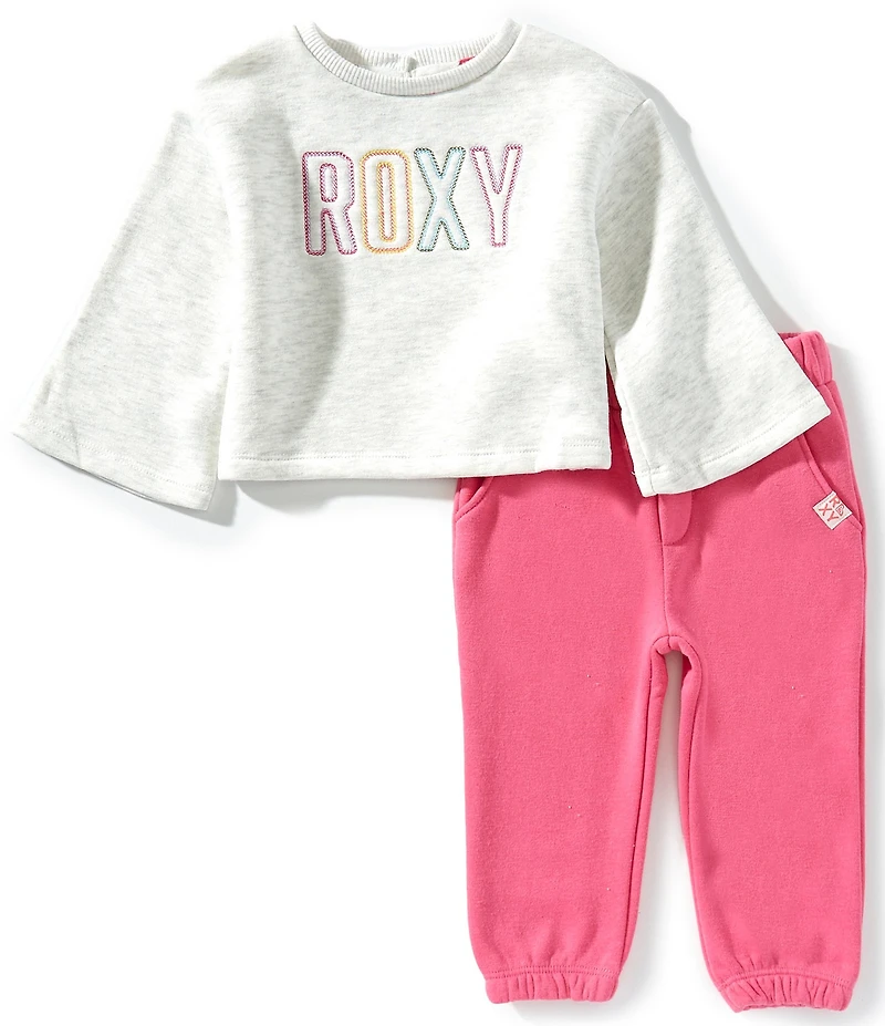 Roxy Baby Girls Long-Sleeve Logo Faux-Sherpa Sweatshirt & Solid Jogger Pants Set