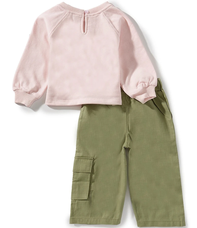 Roxy Baby Girls Long Sleeve Logo French Terry Sweatshirt & Matching Porkchop-Pocket Jogger Pants Set