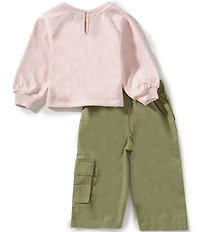 Roxy Baby Girls Long Sleeve Logo French Terry Sweatshirt & Matching Porkchop-Pocket Jogger Pants Set