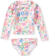 Roxy Baby Girls Raglan-Sleeve Floral-Printed Rashguard T-Shirt & Matching Hipster Bottom 2-Piece Swimsuit