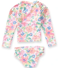 Roxy Baby Girls Raglan-Sleeve Floral-Printed Rashguard T-Shirt & Matching Hipster Bottom 2-Piece Swimsuit
