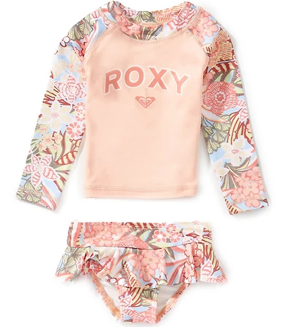 Roxy Baby Girls Raglan-Sleeve Floral Printed Rashguard T-Shirt & Matching Hipster Bottom 2-Piece Swimsuit