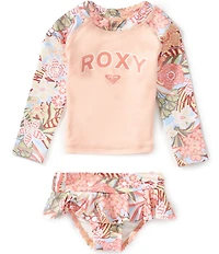 Roxy Baby Girls Raglan-Sleeve Floral Printed Rashguard T-Shirt & Matching Hipster Bottom 2-Piece Swimsuit