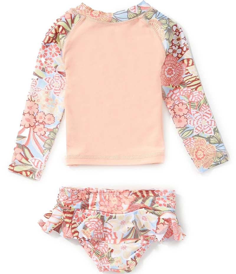 Roxy Baby Girls Raglan-Sleeve Floral Printed Rashguard T-Shirt & Matching Hipster Bottom 2-Piece Swimsuit