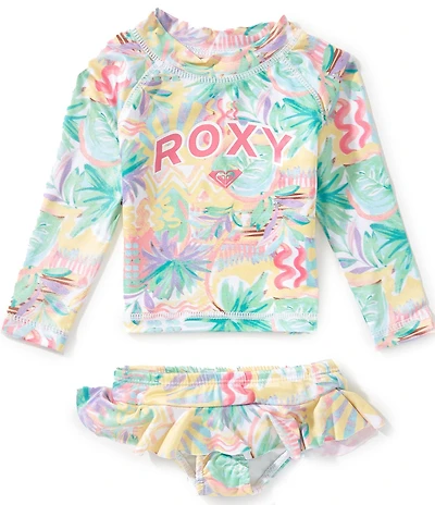 Roxy Baby Girls Raglan-Sleeve Printed Rashguard T-Shirt & Skirted Hipster Bottom 2-Piece Swimsuit