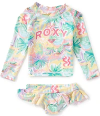 Roxy Baby Girls Raglan-Sleeve Printed Rashguard T-Shirt & Skirted Hipster Bottom 2-Piece Swimsuit