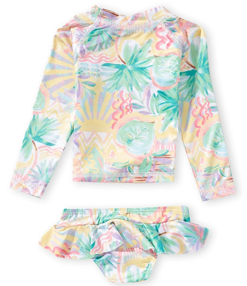 Roxy Baby Girls Raglan-Sleeve Printed Rashguard T-Shirt & Skirted Hipster Bottom 2-Piece Swimsuit