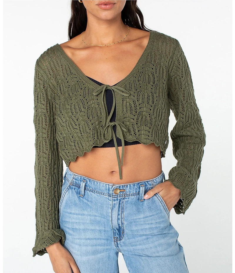 Roxy Beach Bound Crocheted Cropped Cardigan Sweater Top