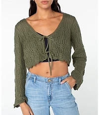 Roxy Beach Bound Crocheted Cropped Cardigan Sweater Top