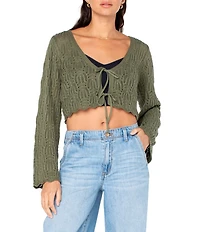 Roxy Beach Bound Crocheted Cropped Cardigan Sweater Top