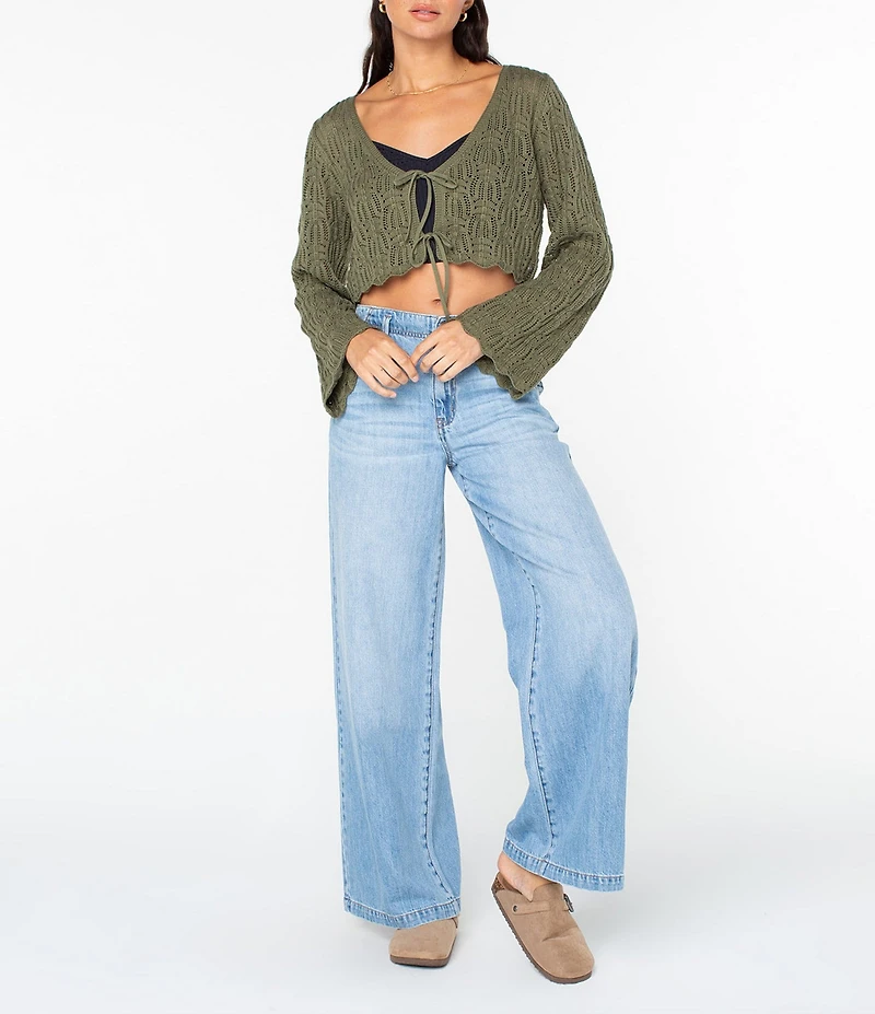 Roxy Beach Bound Crocheted Cropped Cardigan Sweater Top