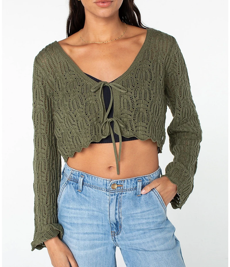 Roxy Beach Bound Crocheted Cropped Cardigan Sweater Top