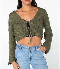 Roxy Beach Bound Crocheted Cropped Cardigan Sweater Top