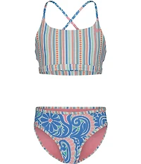 Roxy Big Girls Floral/Striped Reversible Tankini Top & Hipster Bottom 2-Piece Swimsuit