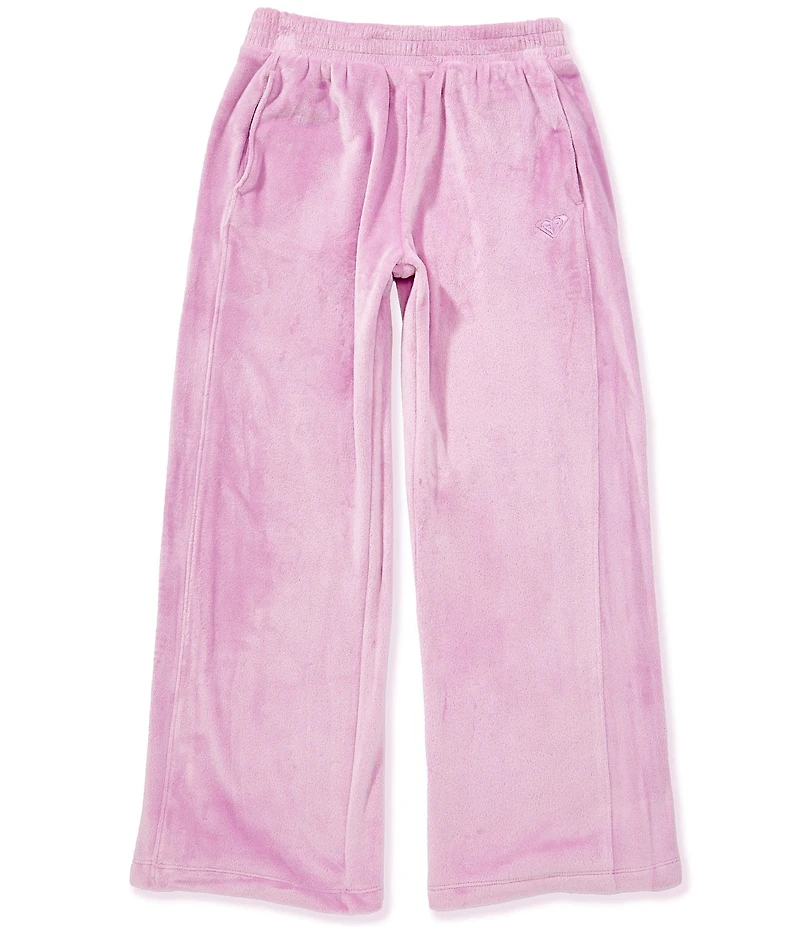 Roxy Big Girls Just a Daydream Velour Elastic Waist Side Seam Pocket Embroidered Logo Wide Leg Pants