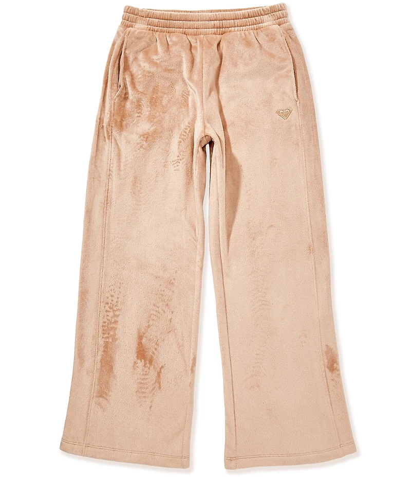 Roxy Big Girls Just a Daydream Velour Elastic Waist Side Seam Pocket Embroidered Logo Wide Leg Pants