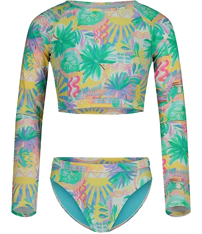 Roxy Big Girls Long Sleeve Palm Sun Crop Rashguard Bright Sun Palm Print 2-Piece Set