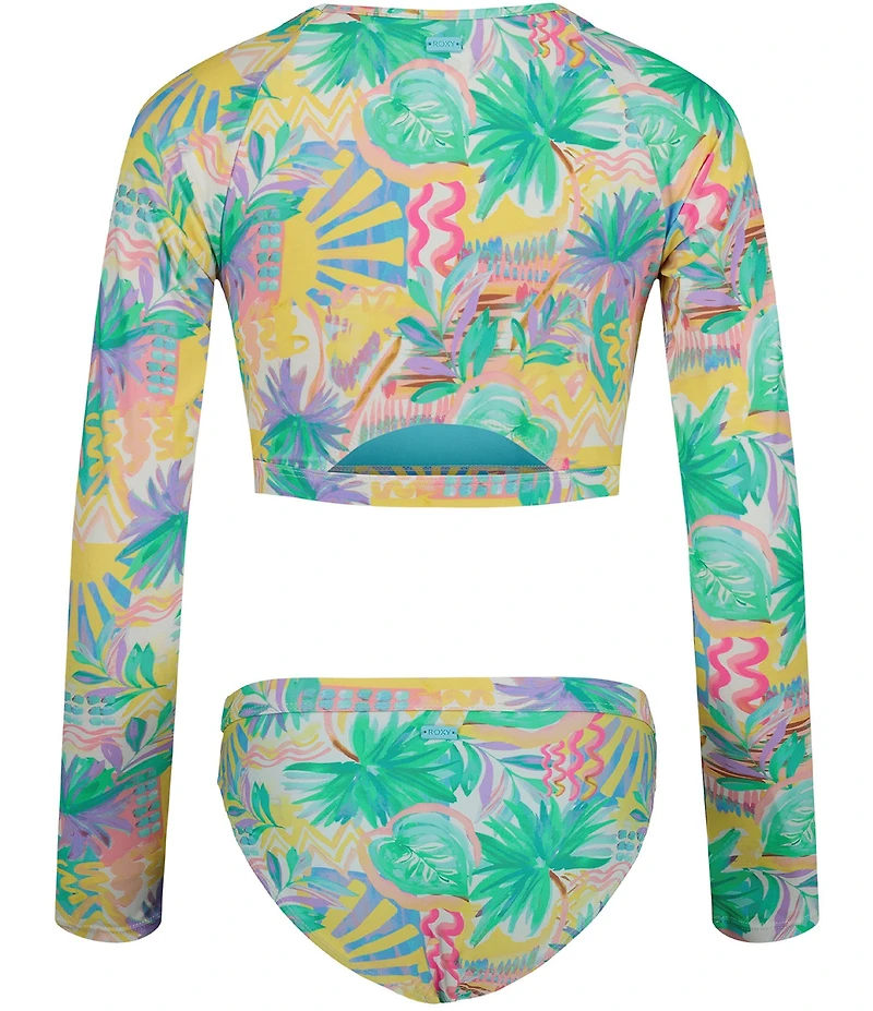 Roxy Big Girls Long Sleeve Palm Sun Crop Rashguard Bright Sun Palm Print 2-Piece Set