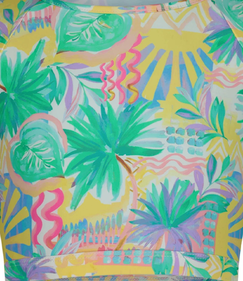 Roxy Big Girls Long Sleeve Palm Sun Crop Rashguard Bright Sun Palm Print 2-Piece Set