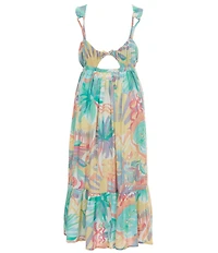 Roxy Big Girls Sleeveless Allover Tropical Palm Maxi Sun Dress