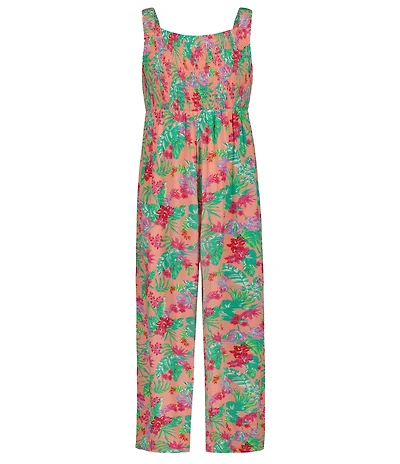Roxy Big Girls Sleeveless Tropical Floral Printed Crinkled Crepe Jumpsuit