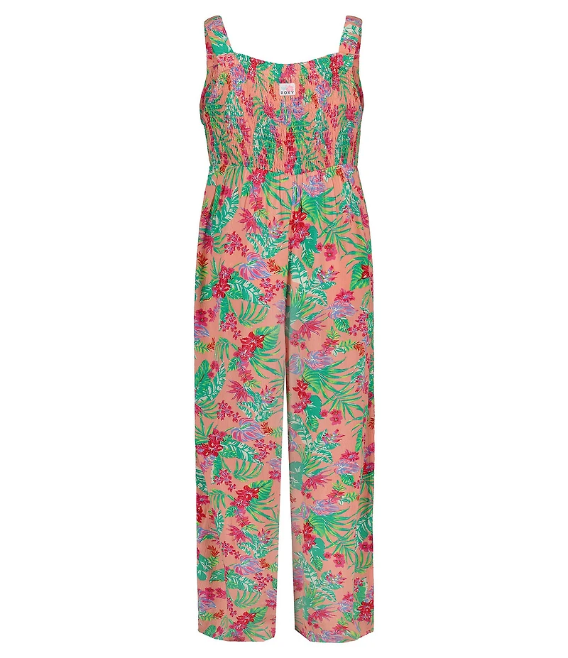 Roxy Big Girls Sleeveless Tropical Floral Printed Crinkled Crepe Jumpsuit