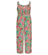 Roxy Big Girls Sleeveless Tropical Floral Printed Crinkled Crepe Jumpsuit