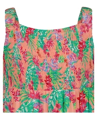Roxy Big Girls Sleeveless Tropical Floral Printed Crinkled Crepe Jumpsuit