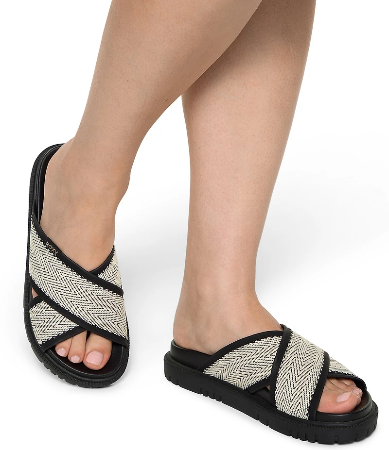 Roxy Capri Raffia Cross Band Slide Sandals