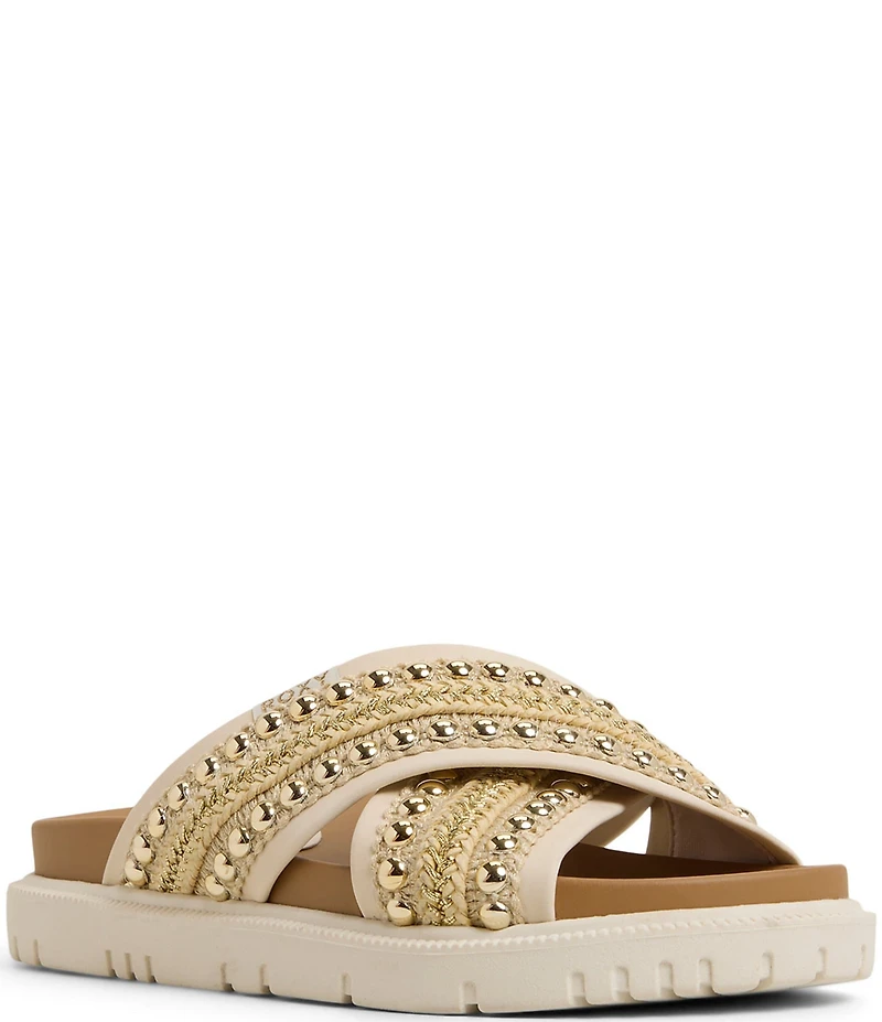 Roxy Capri Studded Raffia Cross Band Slide Sandals