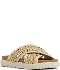 Roxy Capri Studded Raffia Cross Band Slide Sandals