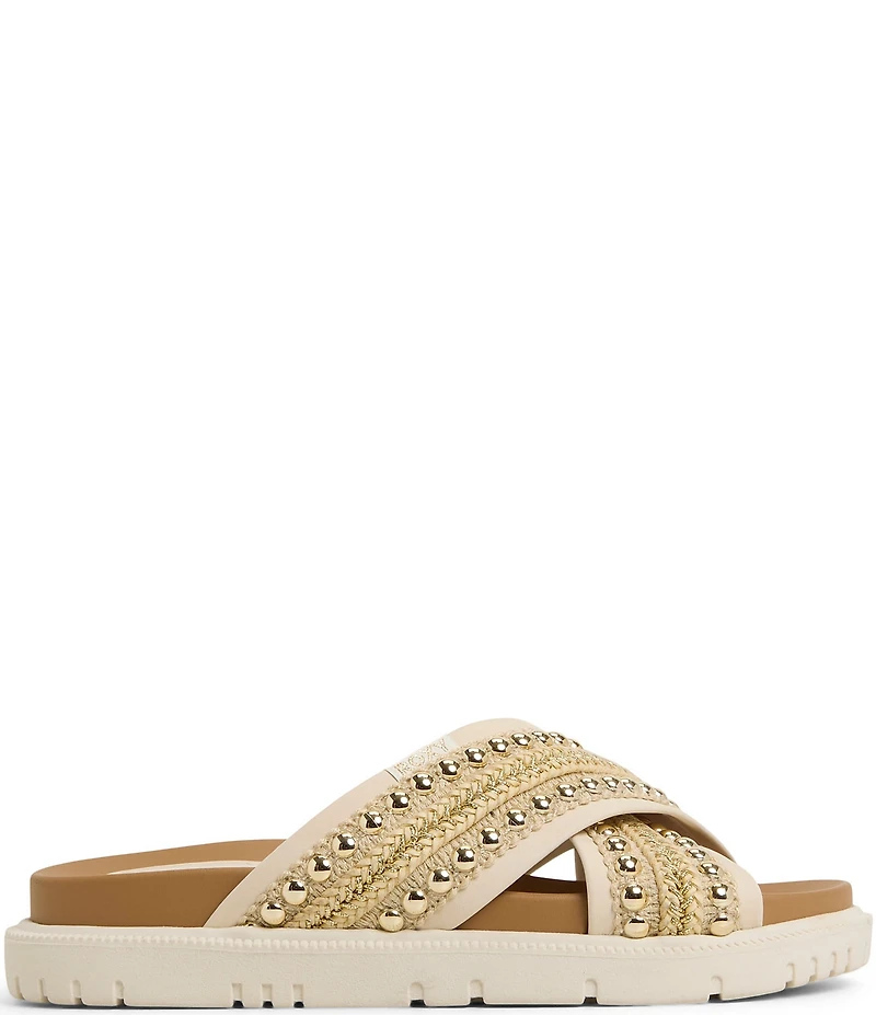 Roxy Capri Studded Raffia Cross Band Slide Sandals