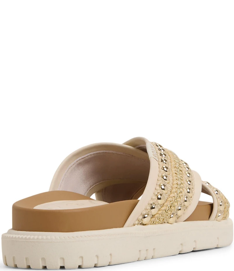 Roxy Capri Studded Raffia Cross Band Slide Sandals