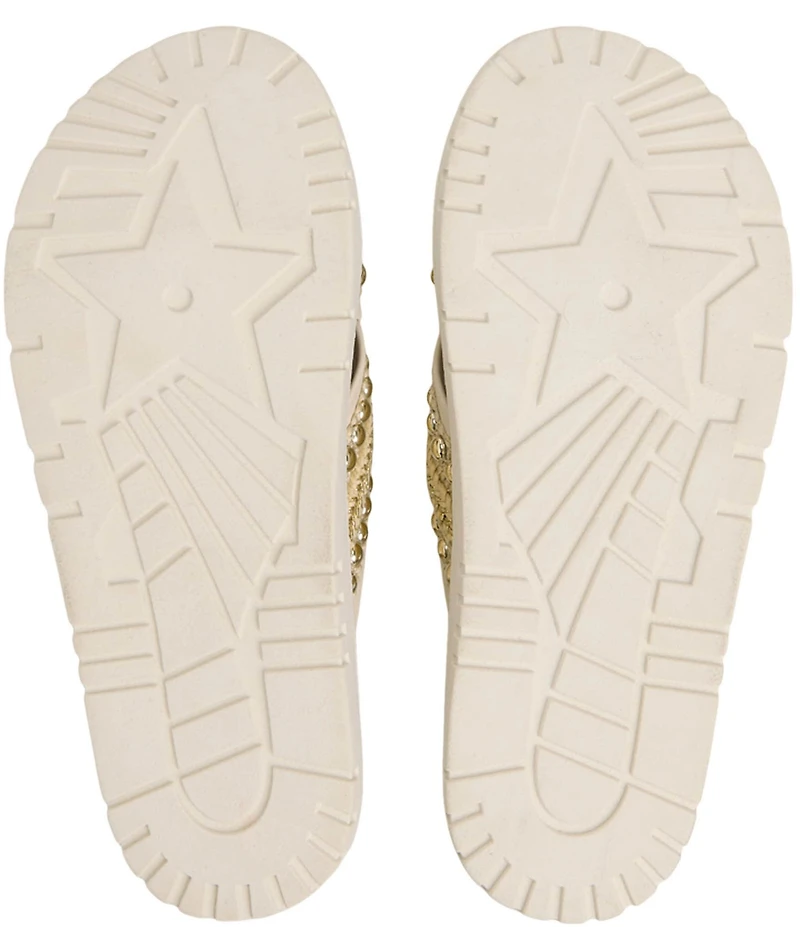 Roxy Capri Studded Raffia Cross Band Slide Sandals