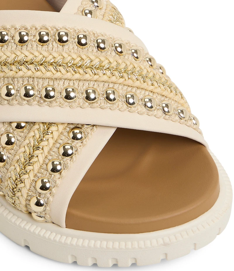 Roxy Capri Studded Raffia Cross Band Slide Sandals