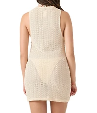 Roxy Crochet Crew Neck Sleeveless Swim Cover-Up Dress