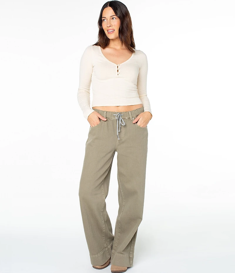 Roxy Cuddle Up Long Sleeve Button-Front Cropped T-Shirt