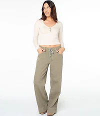 Roxy Cuddle Up Long Sleeve Button-Front Cropped T-Shirt