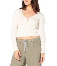 Roxy Cuddle Up Long Sleeve Button-Front Cropped T-Shirt