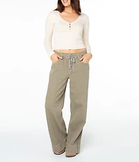 Roxy Cuddle Up Long Sleeve Button-Front Cropped T-Shirt