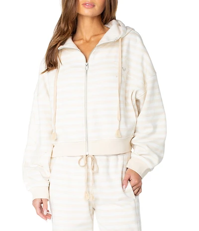 Roxy Fringing Long Sleeve Reefs Zip Up Stripe Hoodie