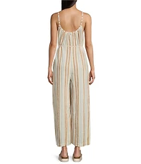 Roxy Gale Striped Waist Tie Wide Leg Linen Blend Jumpsuit